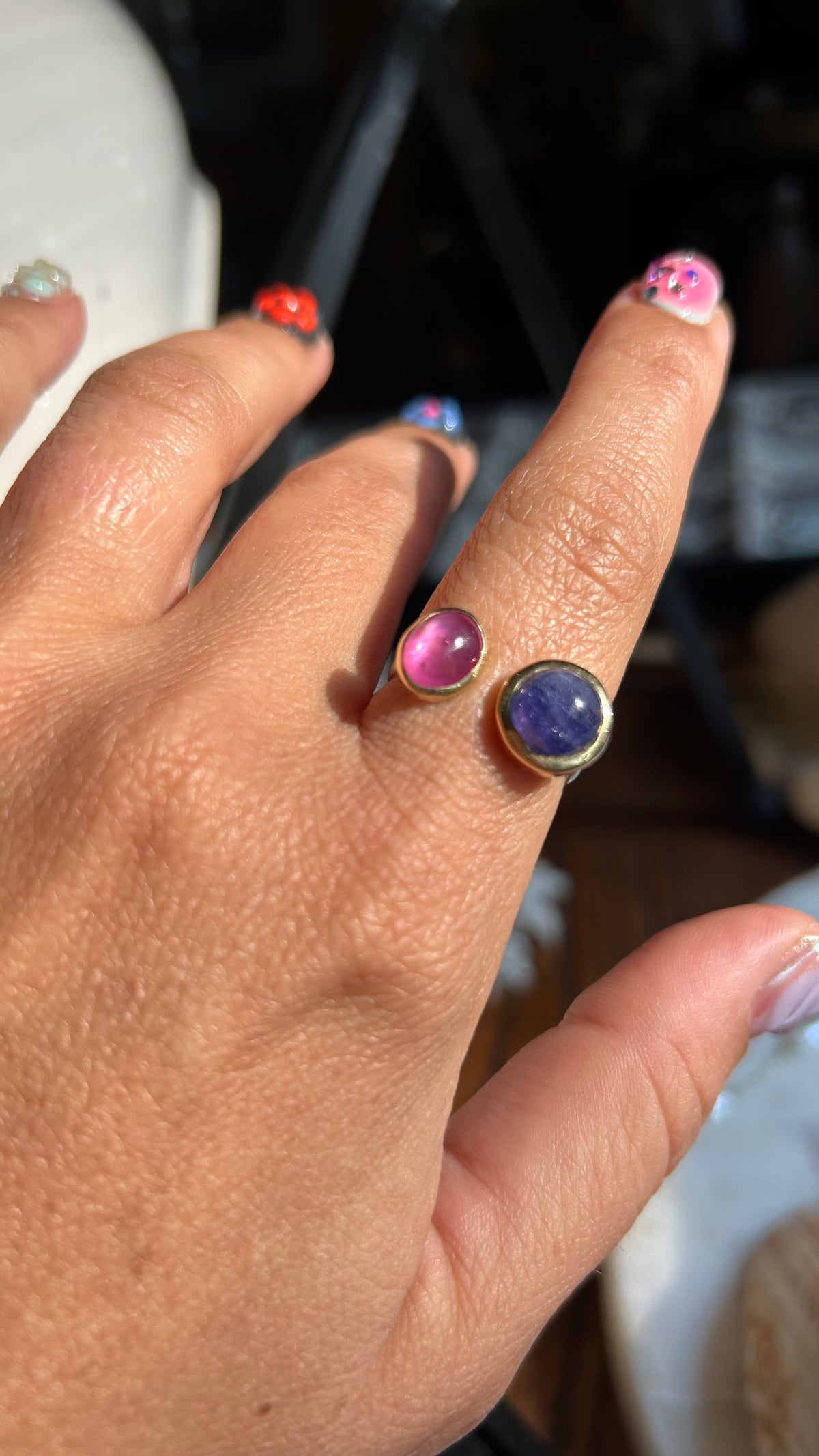 Mixed metal Tanzinite & Pink Sapphire Ring size 8