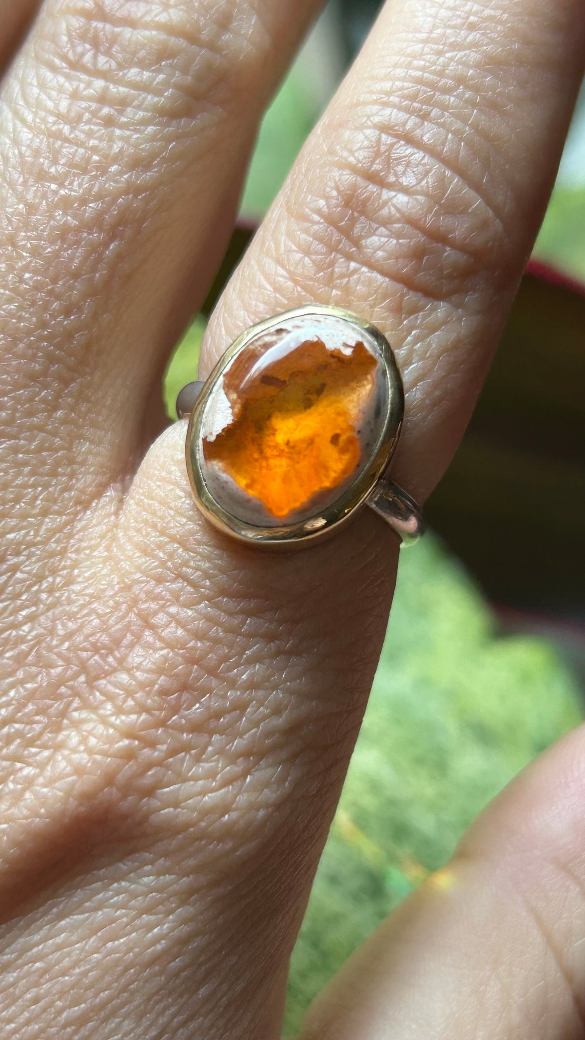Mixed metal Fire Opal Ring Size 7.5
