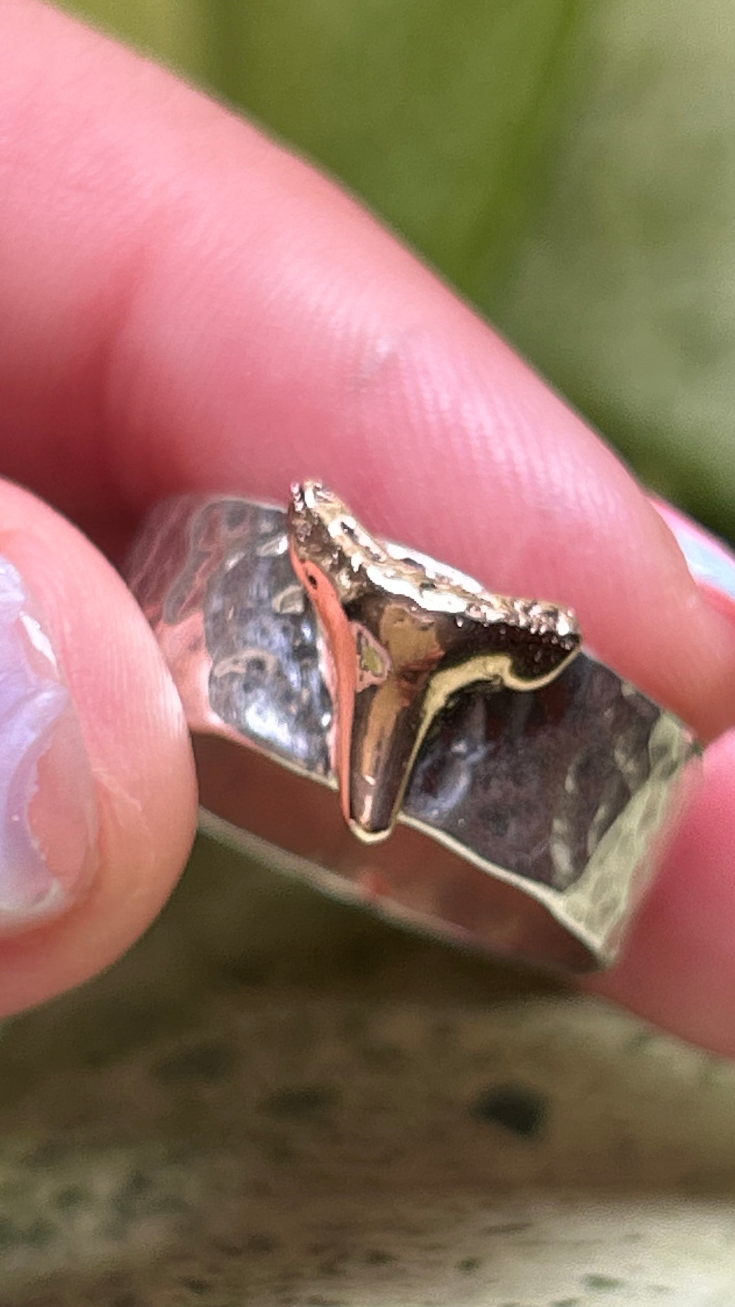 Hammered Wide Band with 10k Gold Shark Tooth size 10