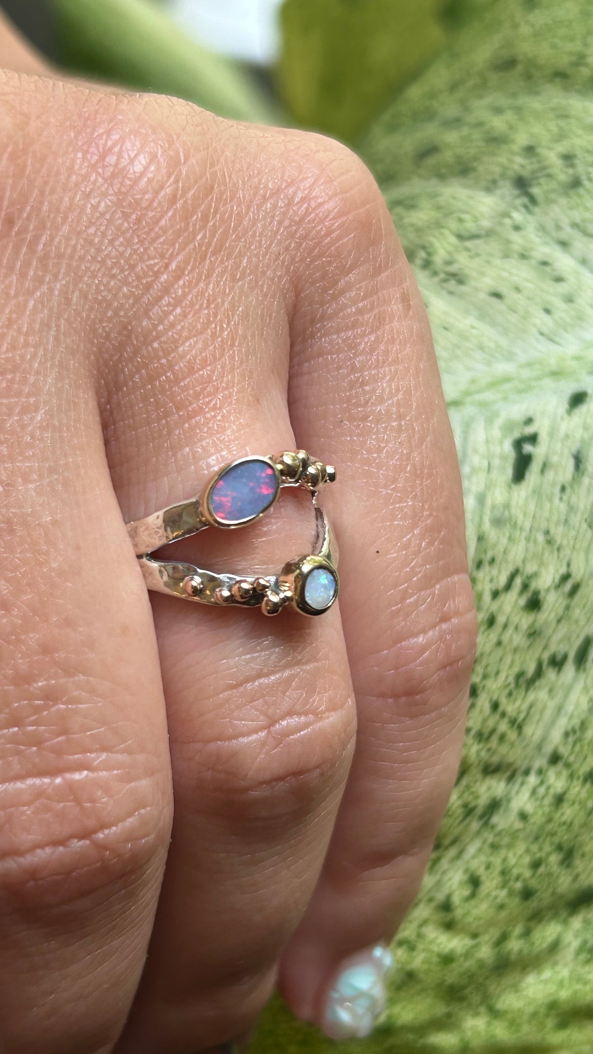 Wavy Baby Ring with 14k details & Australian Opal Size 6.5