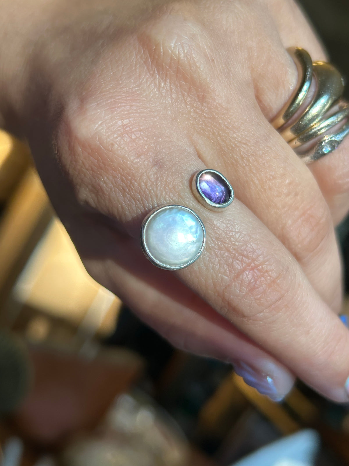 Freshwater Pearl & Amethyst Ring Size 7