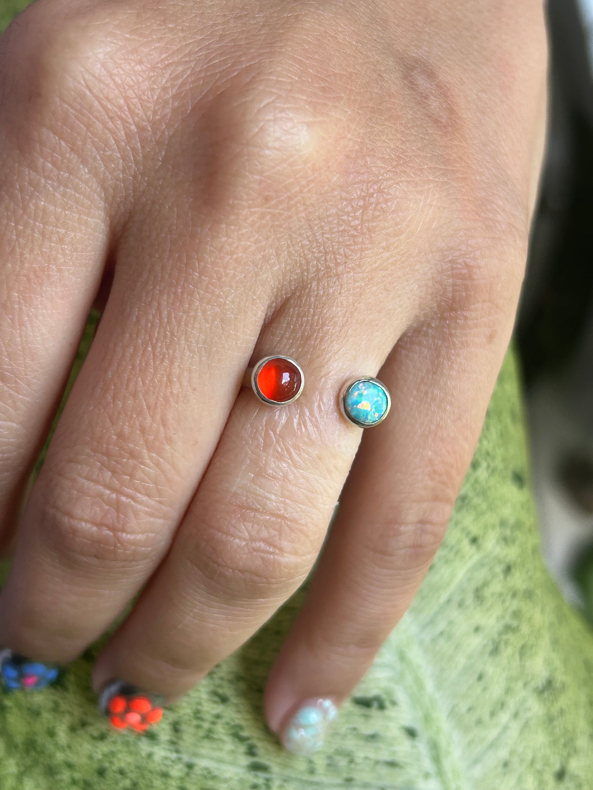 Carnelian & Teal Lab Opal Ring size 5