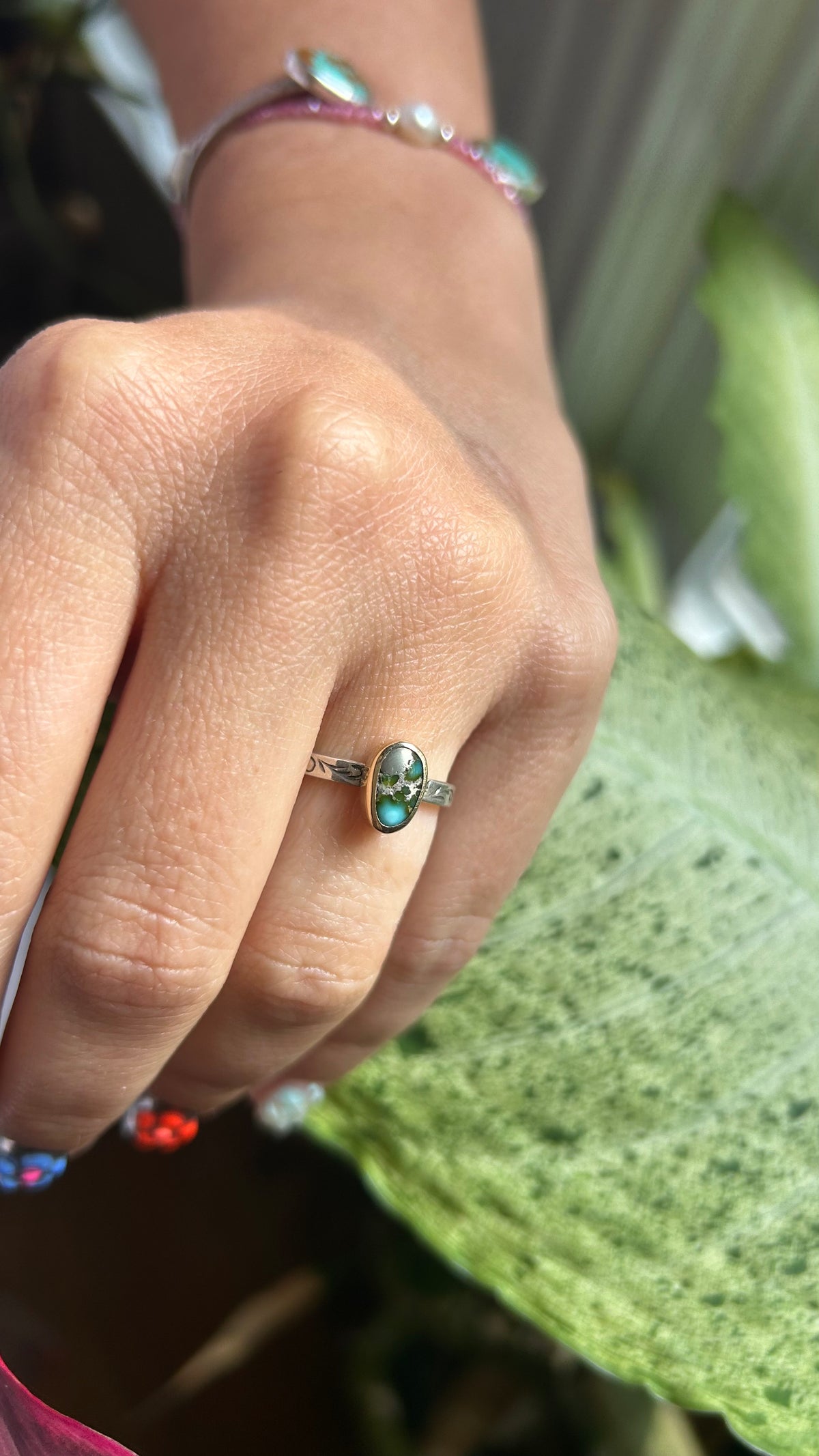 Mixed metal turquoise ring size 6