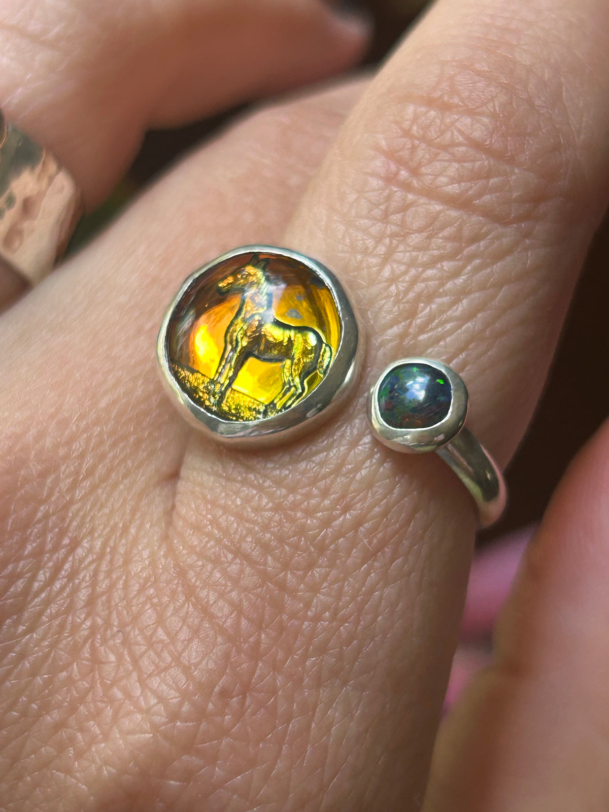 Horse Czech glass & Lab Opal size 9