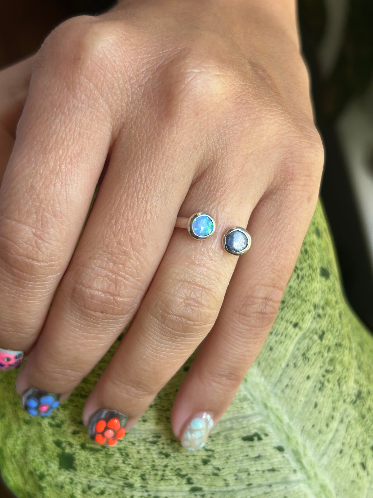 Kyanite & Teal Lab Opal Ring Size 6.5