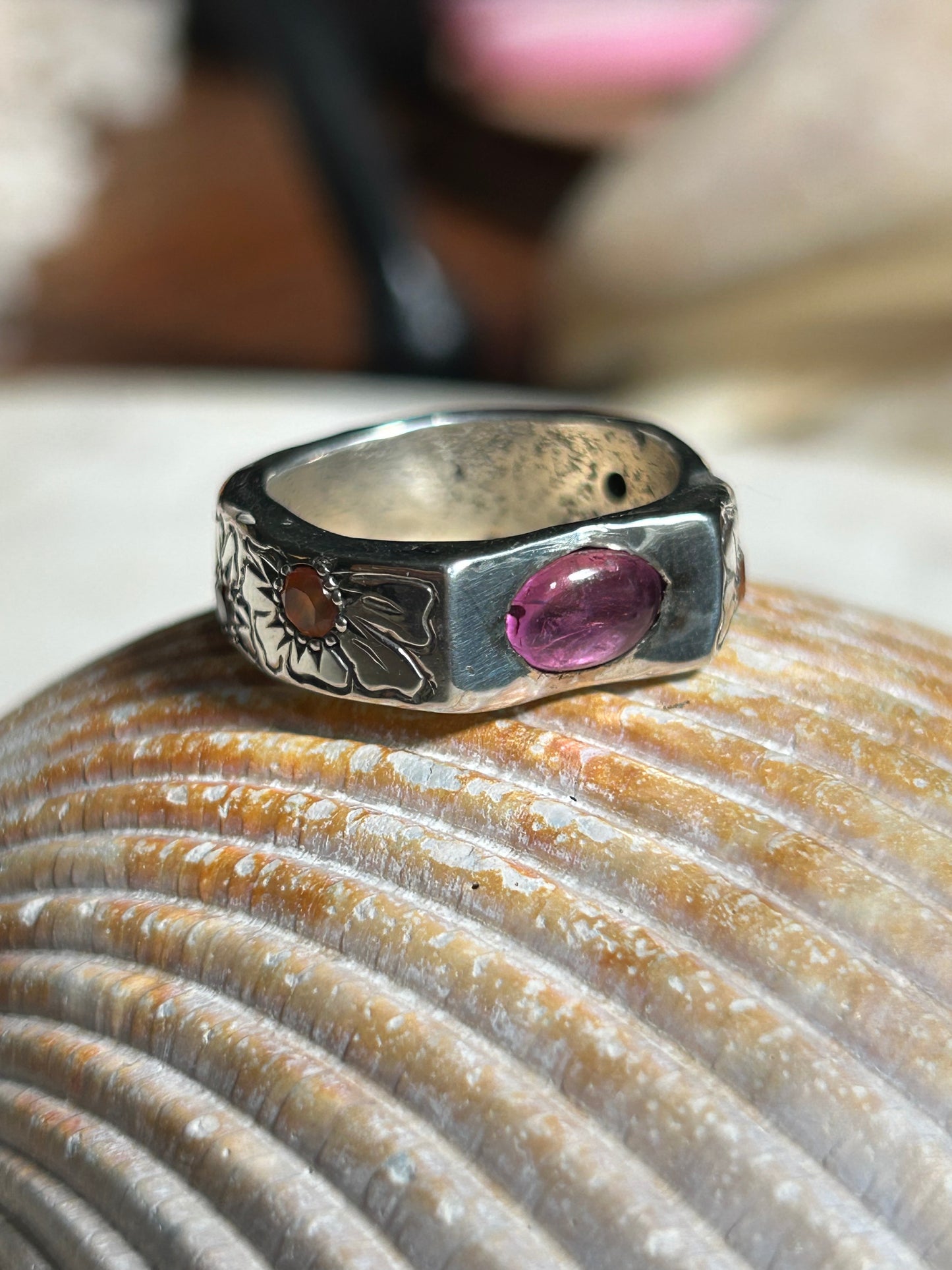 Blazar x HGJ Flower Power Pink Sapphire & Carnelian Ring