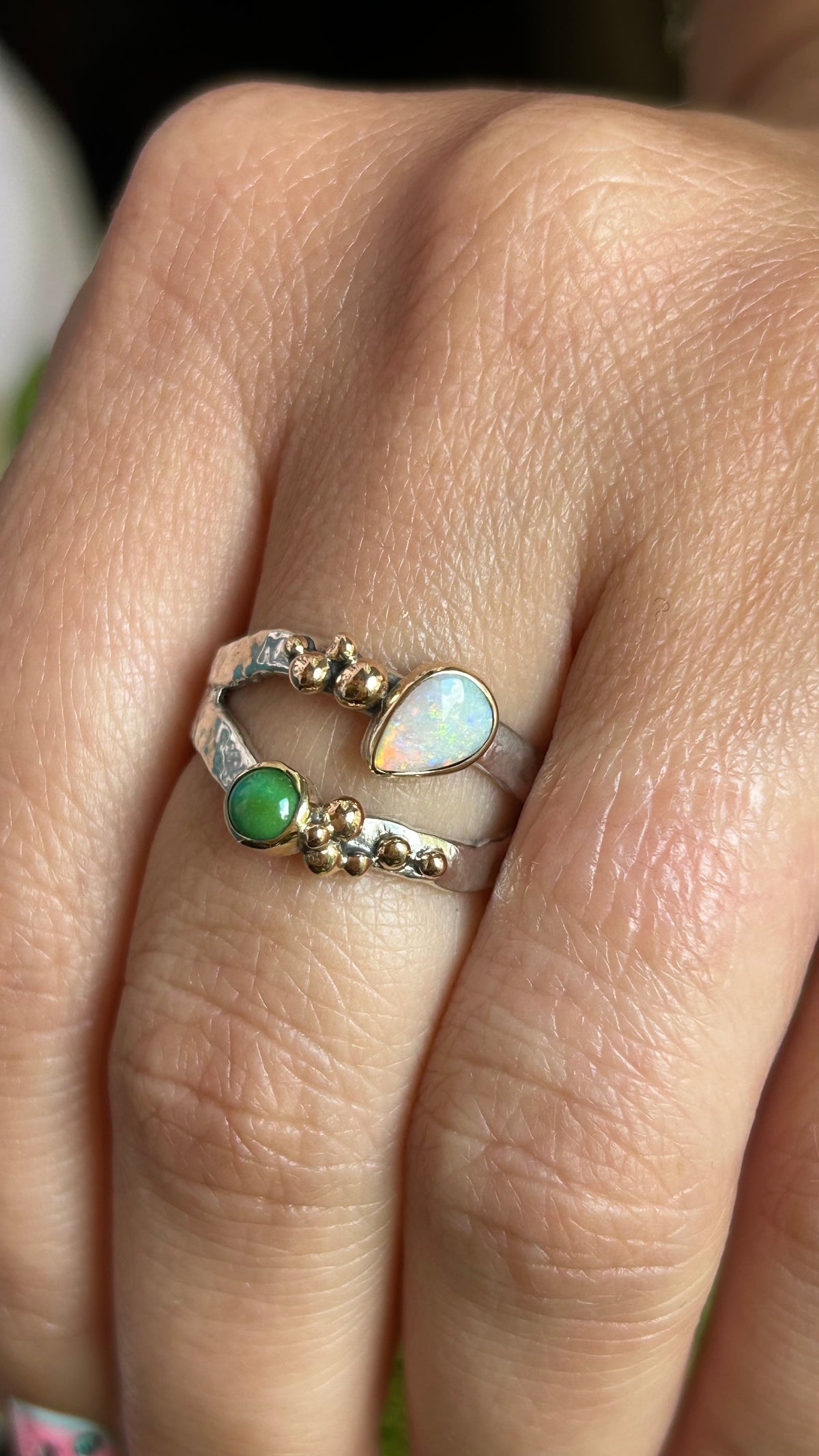 Wavy Baby mixed metals size Australian opal and turquoise size 8