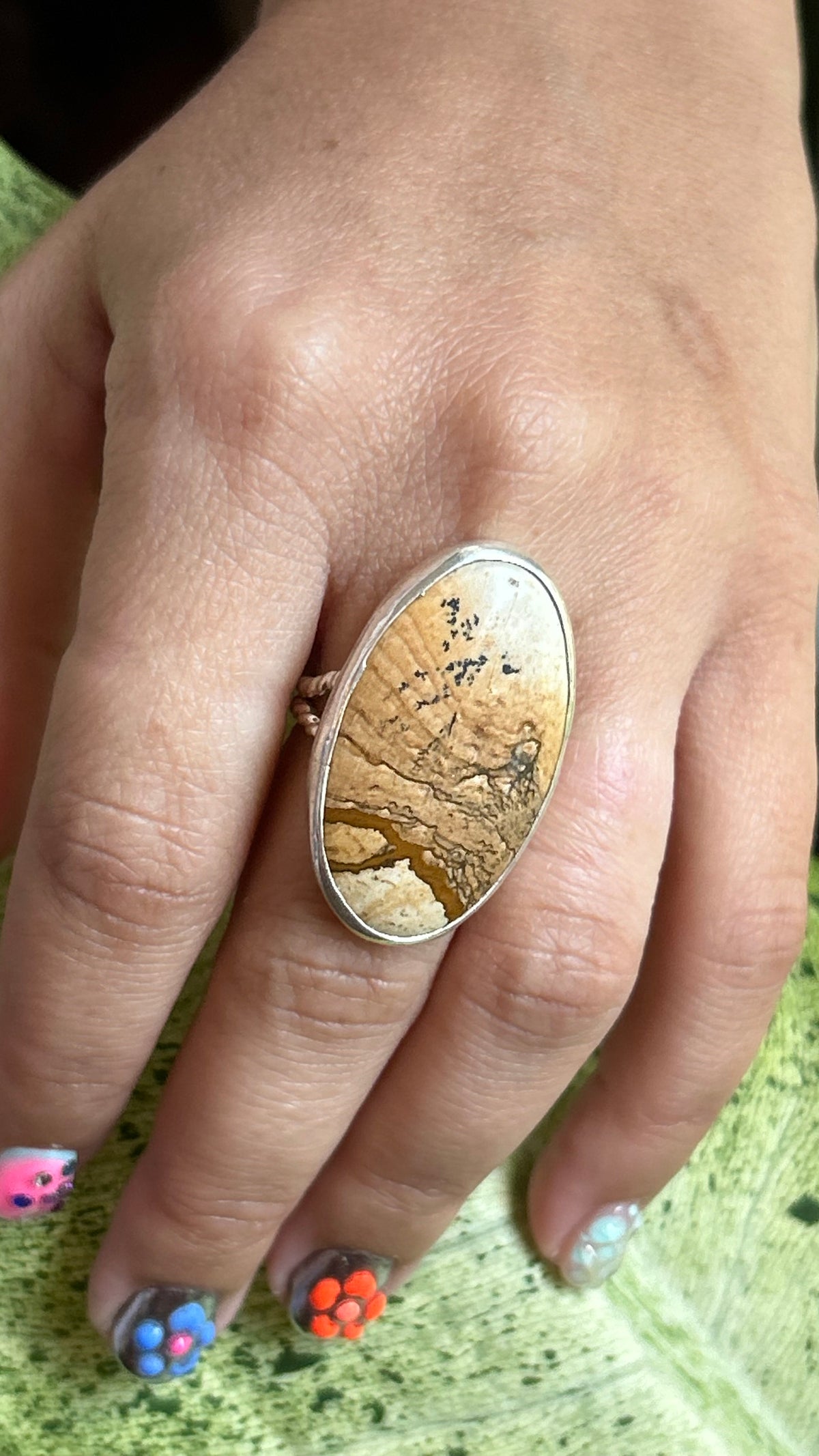 Large oval Landscape Jasper Ring Size 8