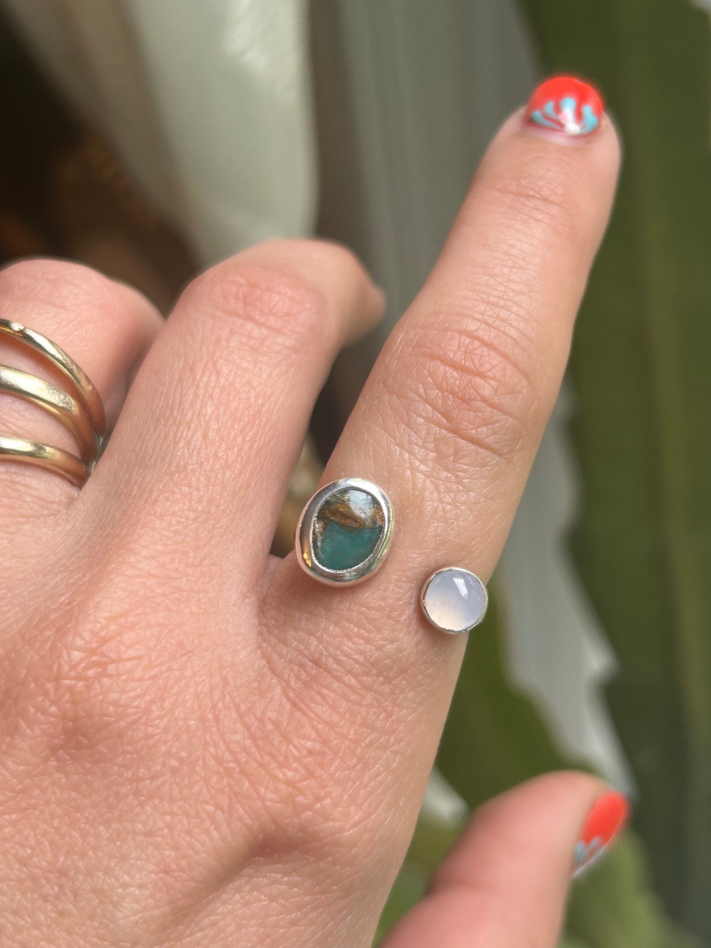 Peruvian Blue Opal & Chalcedony Adjustable Ring