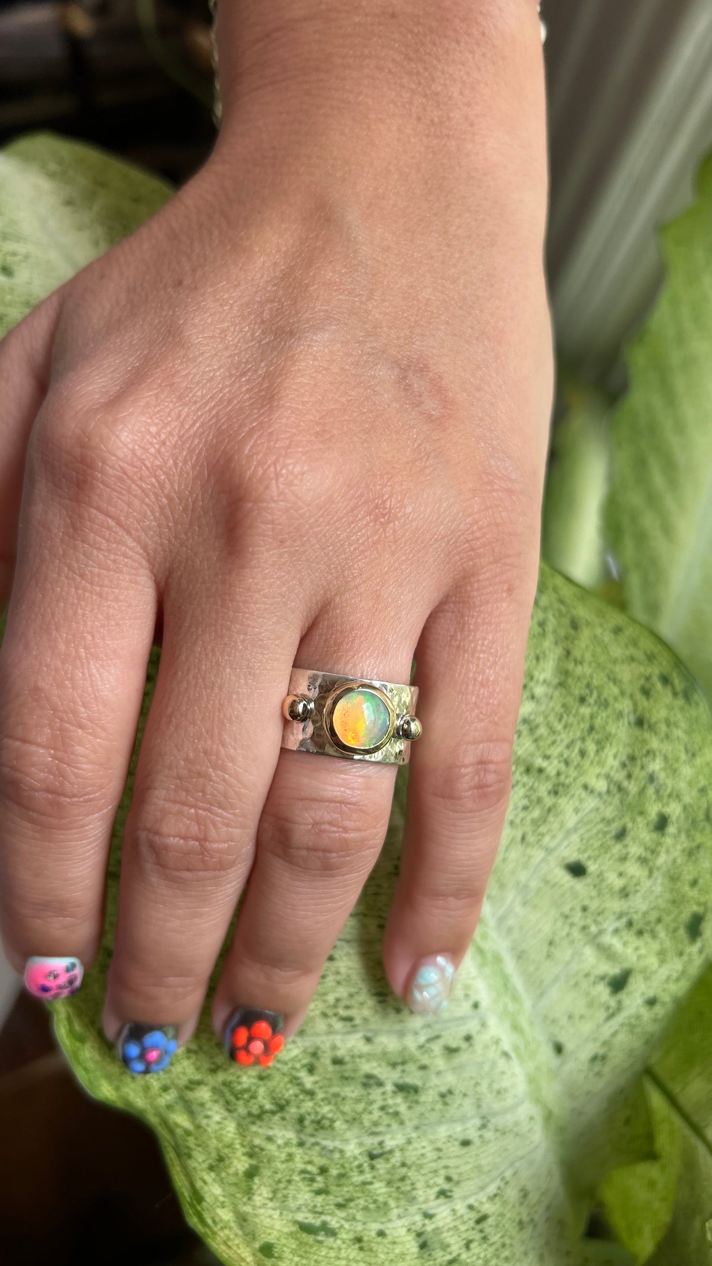 Wide Band with Ethiopian Opal and 14k details size 7