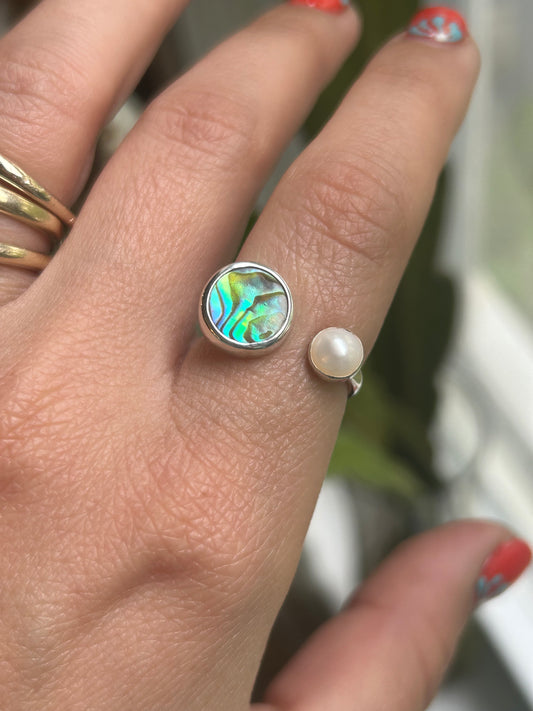 Abalone & Freshwatee Pearl Adjustable Ring