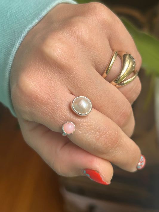 Freshwater Pearl & Pink Opal Adjustable Ring