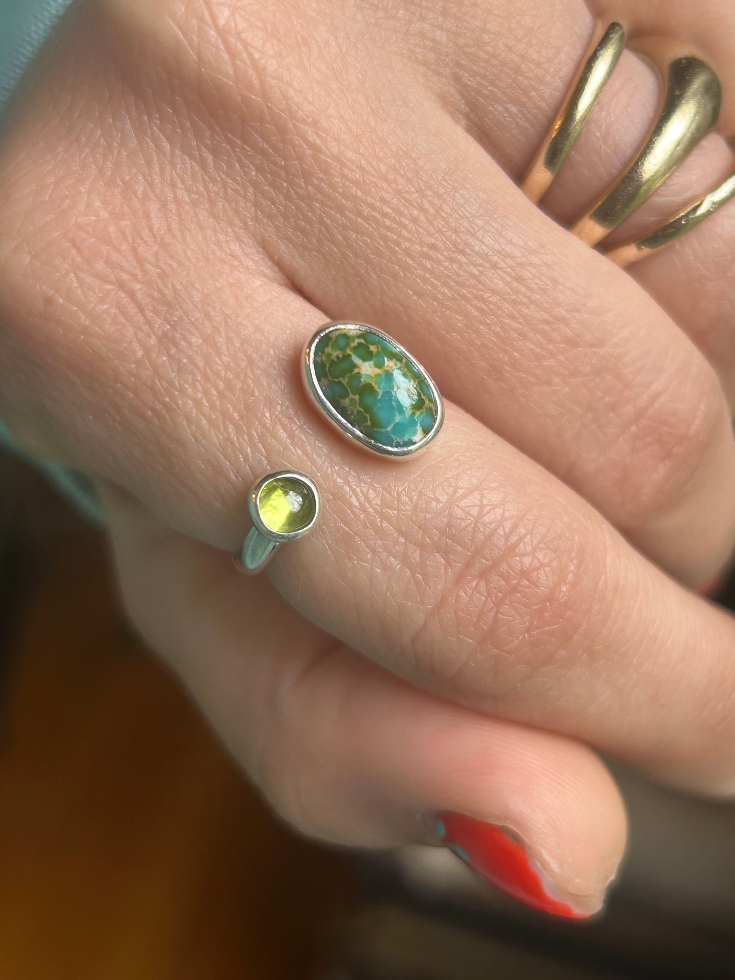 Sonoran Gold Turquoise & Peridot Adjustable Ring