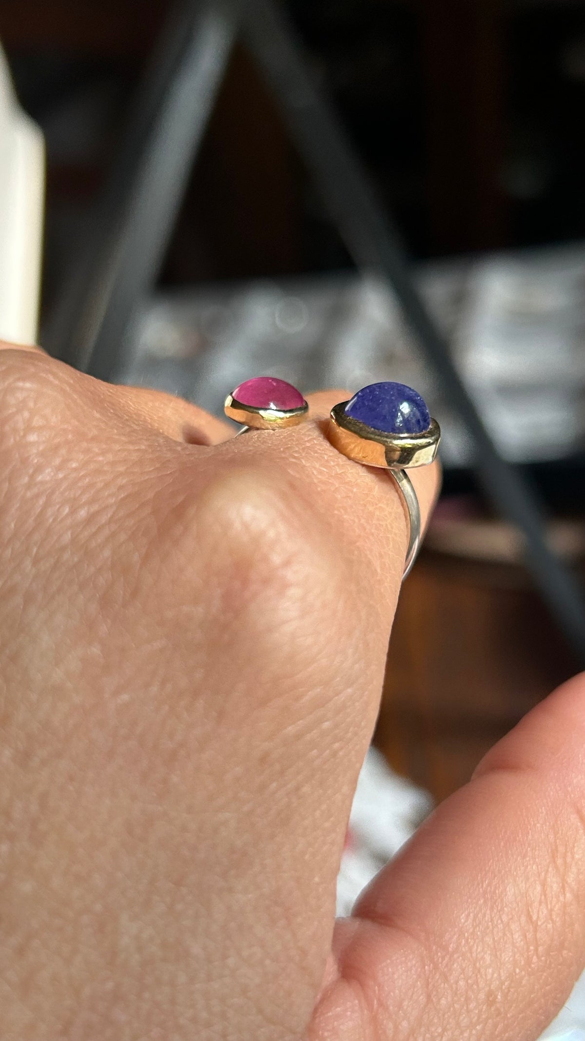 Mixed metal Tanzinite & Pink Sapphire Ring size 8