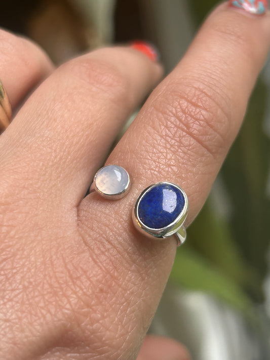 Lapis Lazuli & Chalcedony Adjustable Ring