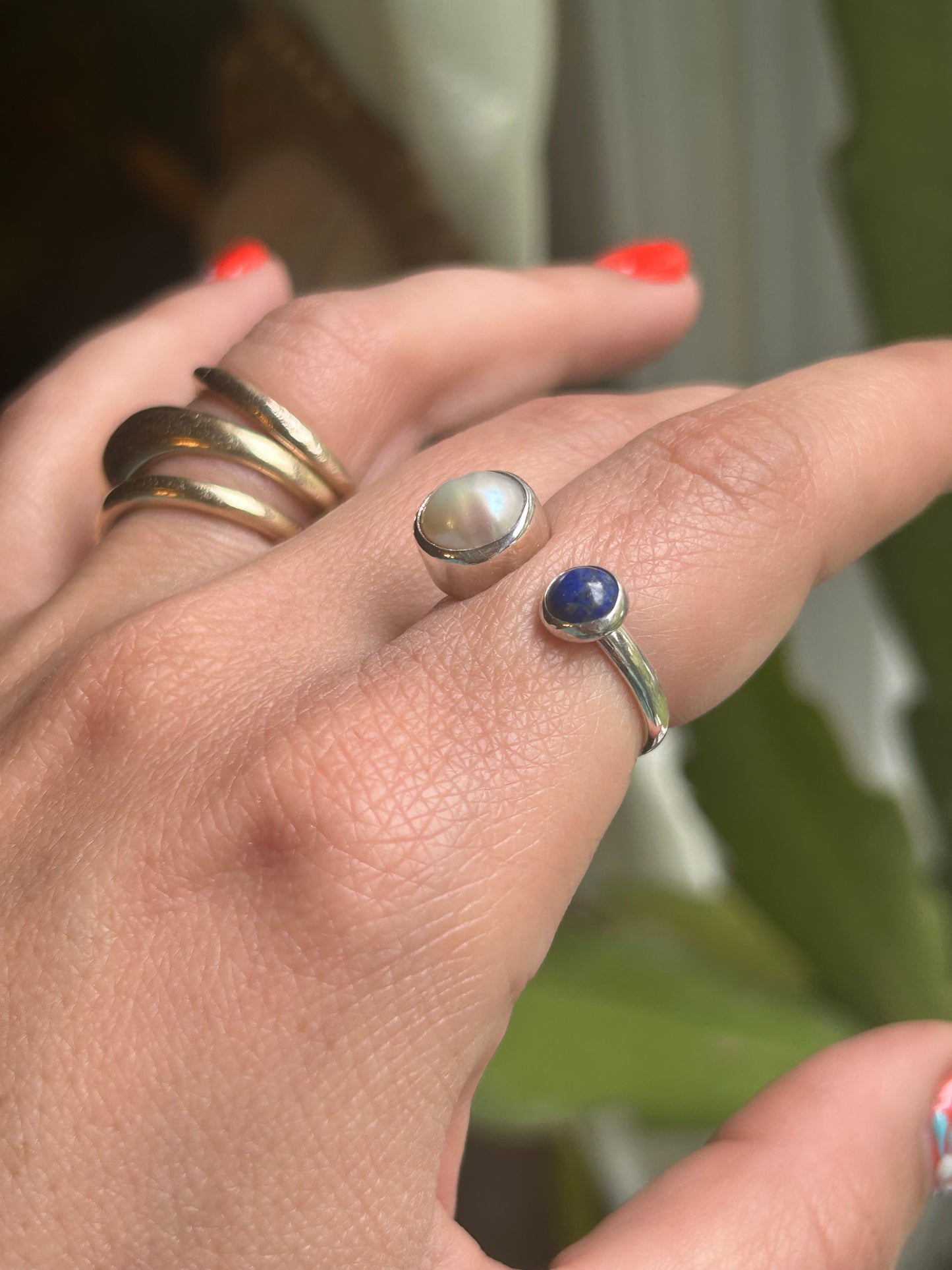 Freshwater Pearl & Lapis Lazuli Adjustable Ring