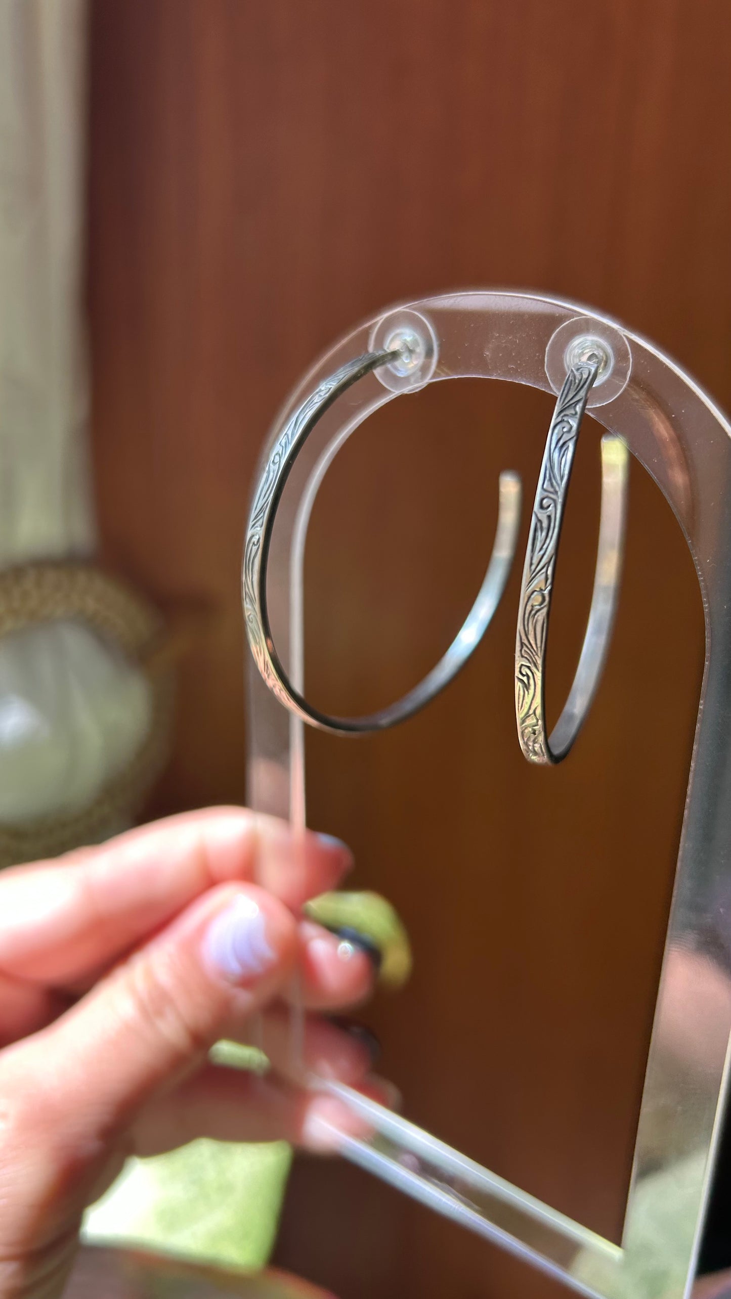 Large Hand Engraved Sterling Hoop Earrings with Post