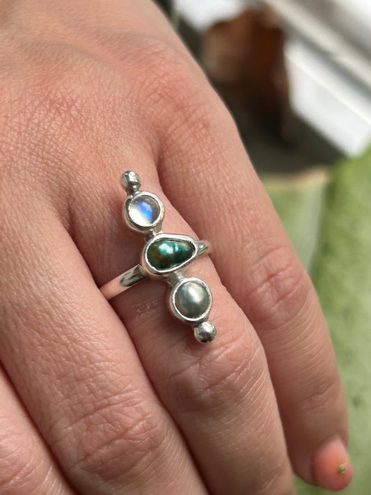 Moonstone and Freshwater Pearl ring size 7