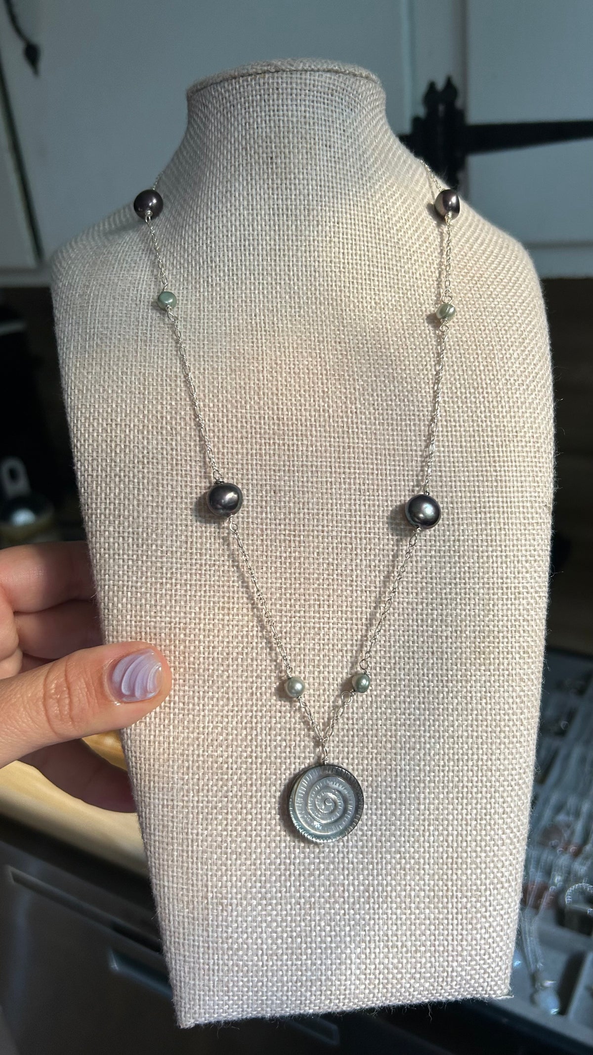 Carved Abalone & freshwater pearl necklace