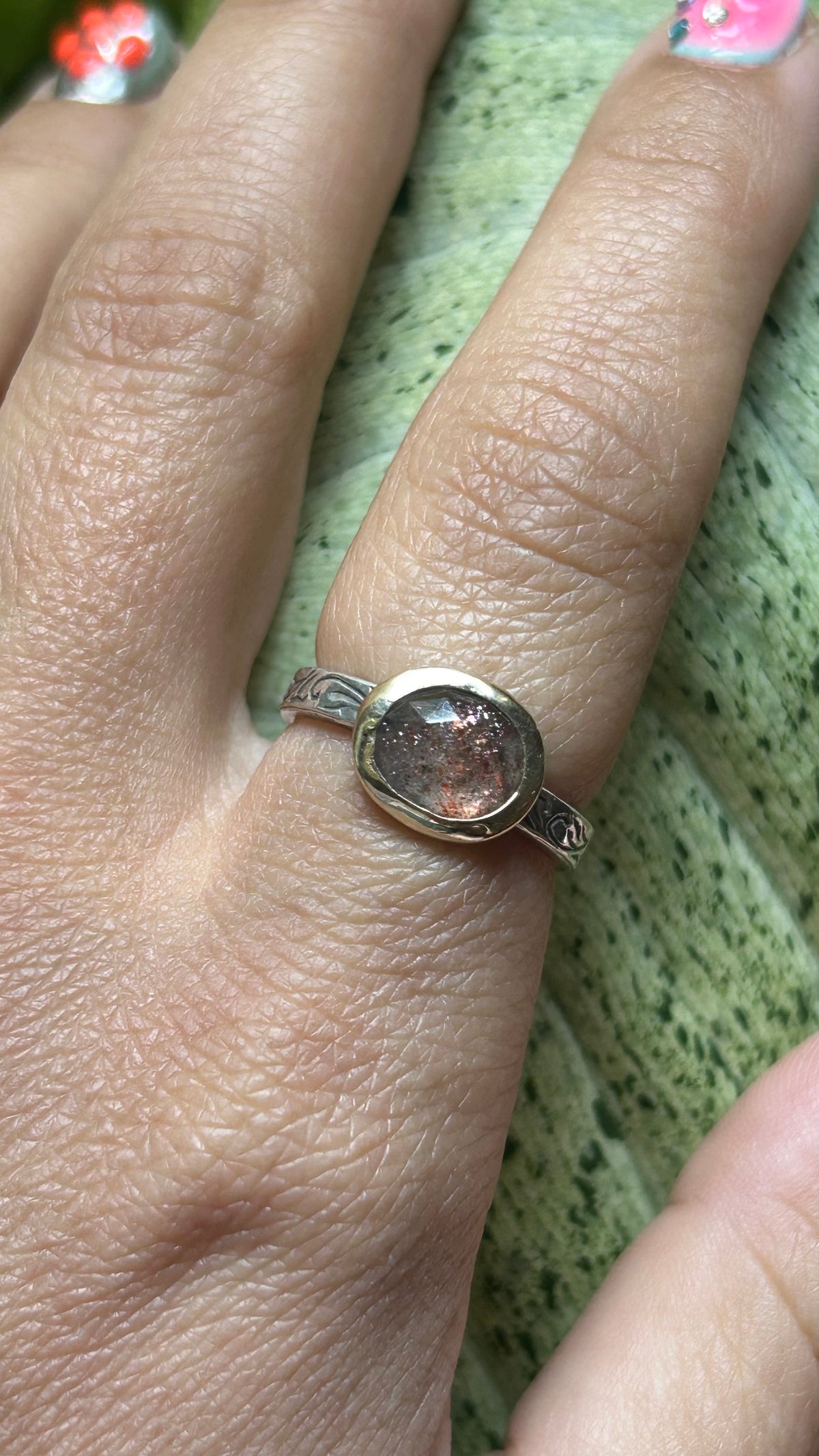 Mixed metal Sunstone Ring Size 8