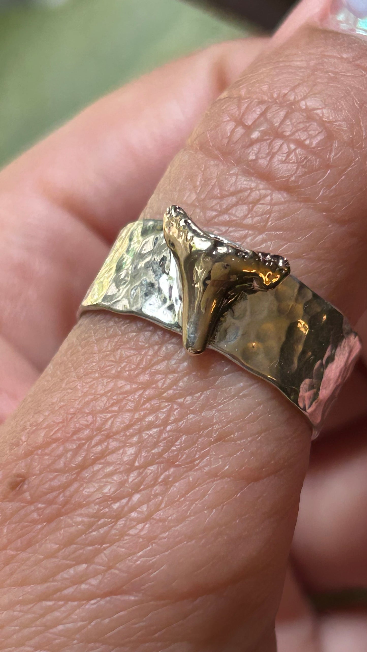 Hammered Wide Band with 10k Gold Shark Tooth size 10