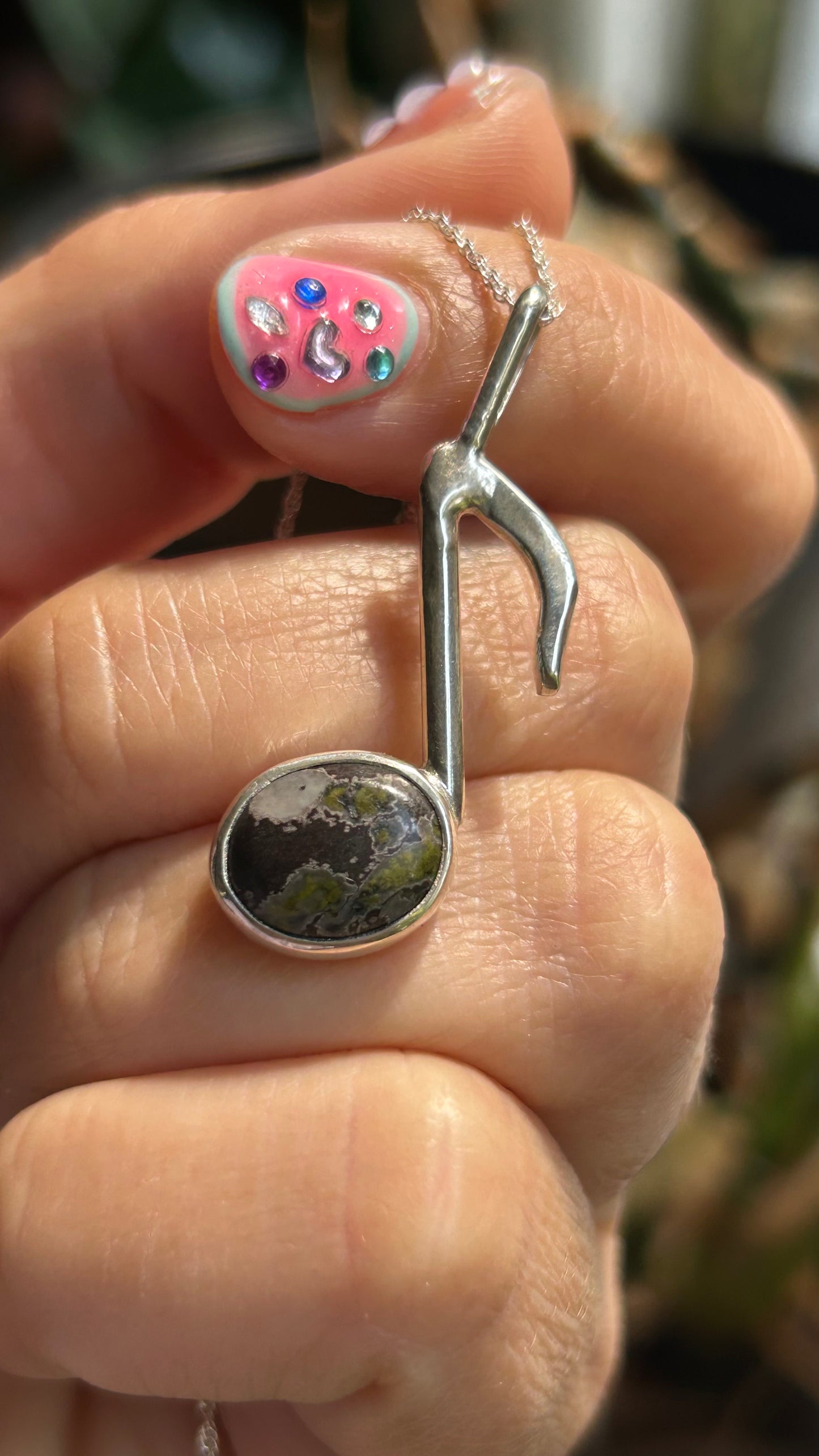Lilypad Jasper Sterling music note necklace