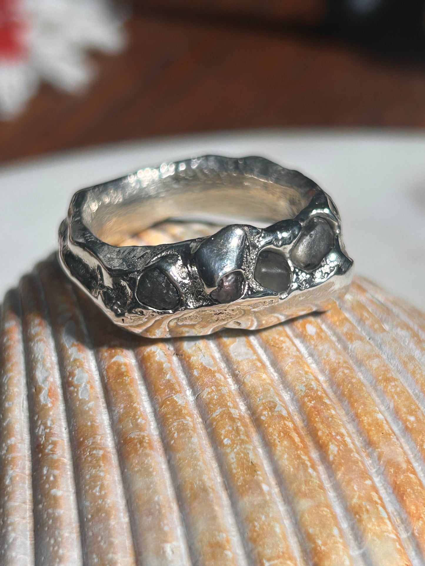 Blazar Collection Sand Cast with Raw Montana Sapphires