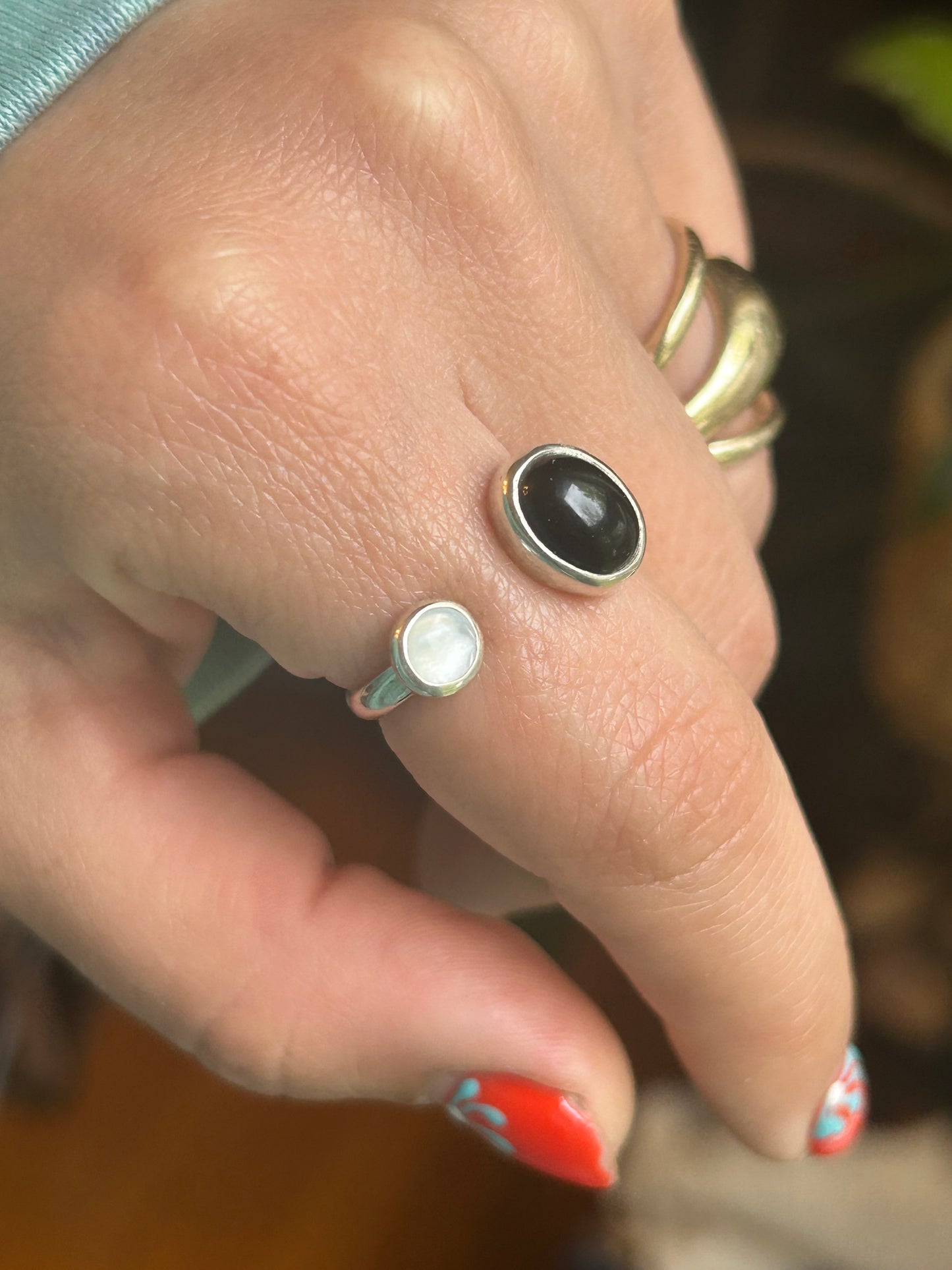 Onyx & Mother of Pearl Adjustable Ring