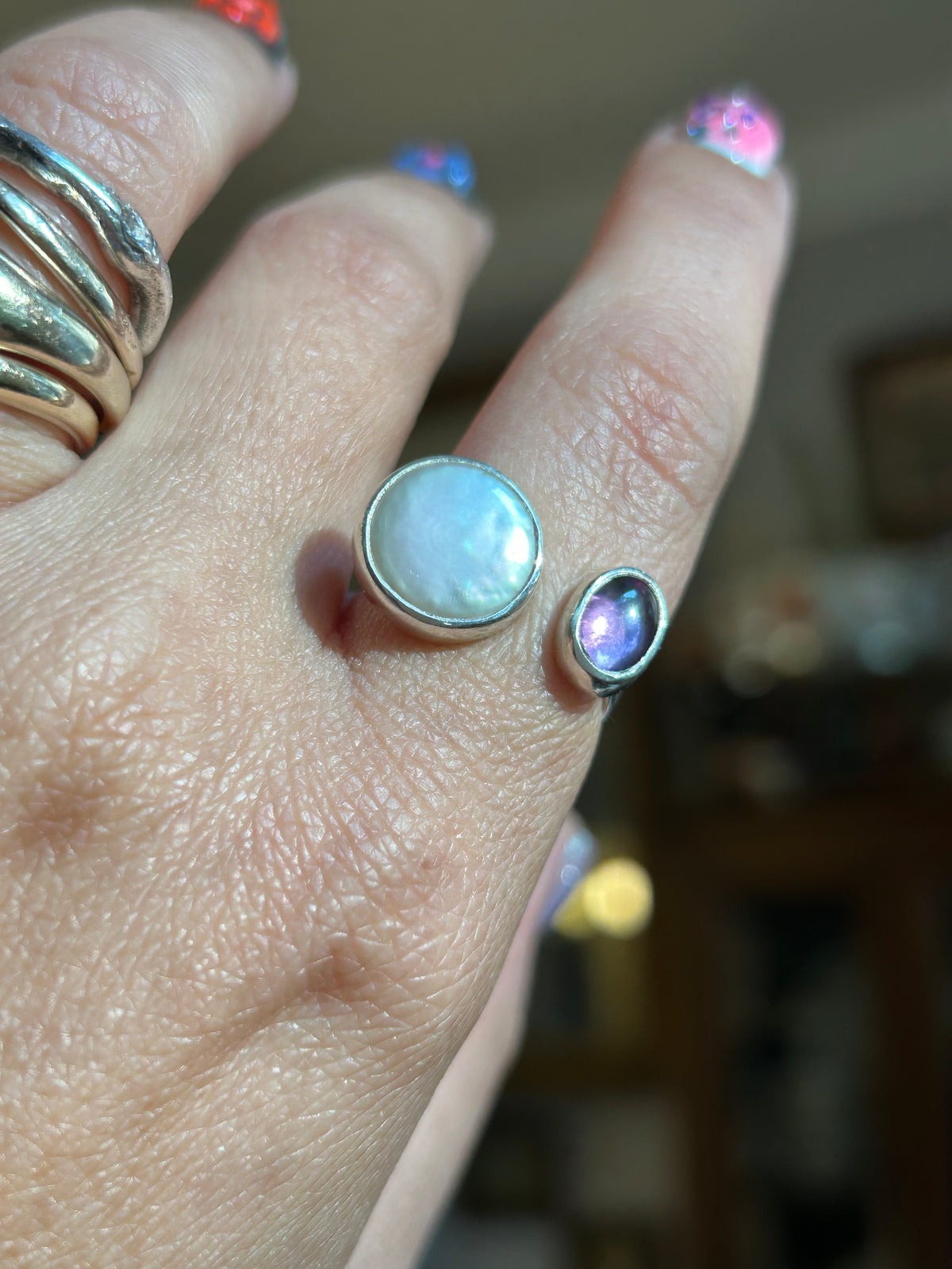 Freshwater Pearl & Amethyst Ring Size 7