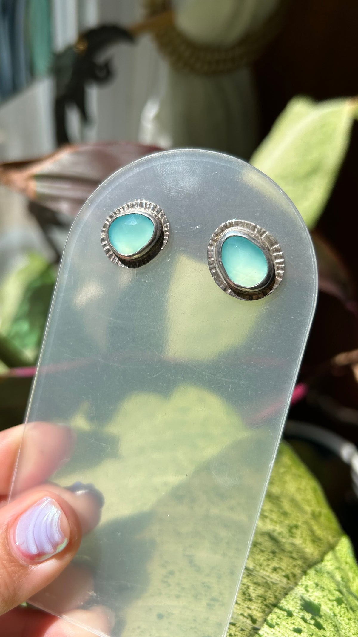 Rose cut Chrysoprase Post Earrings