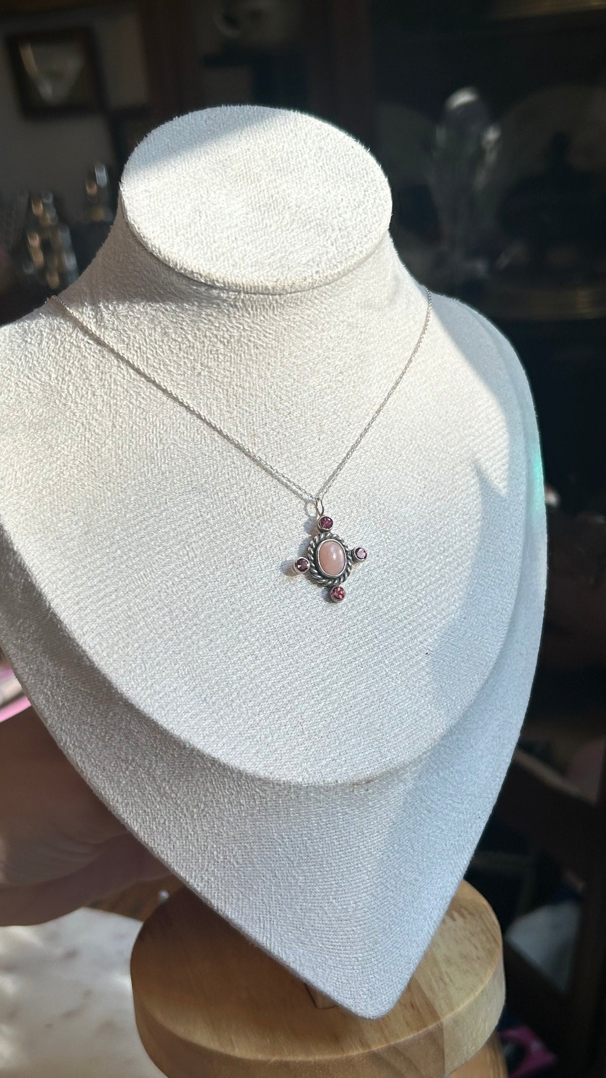 Tourmaline and peach moonstone necklace