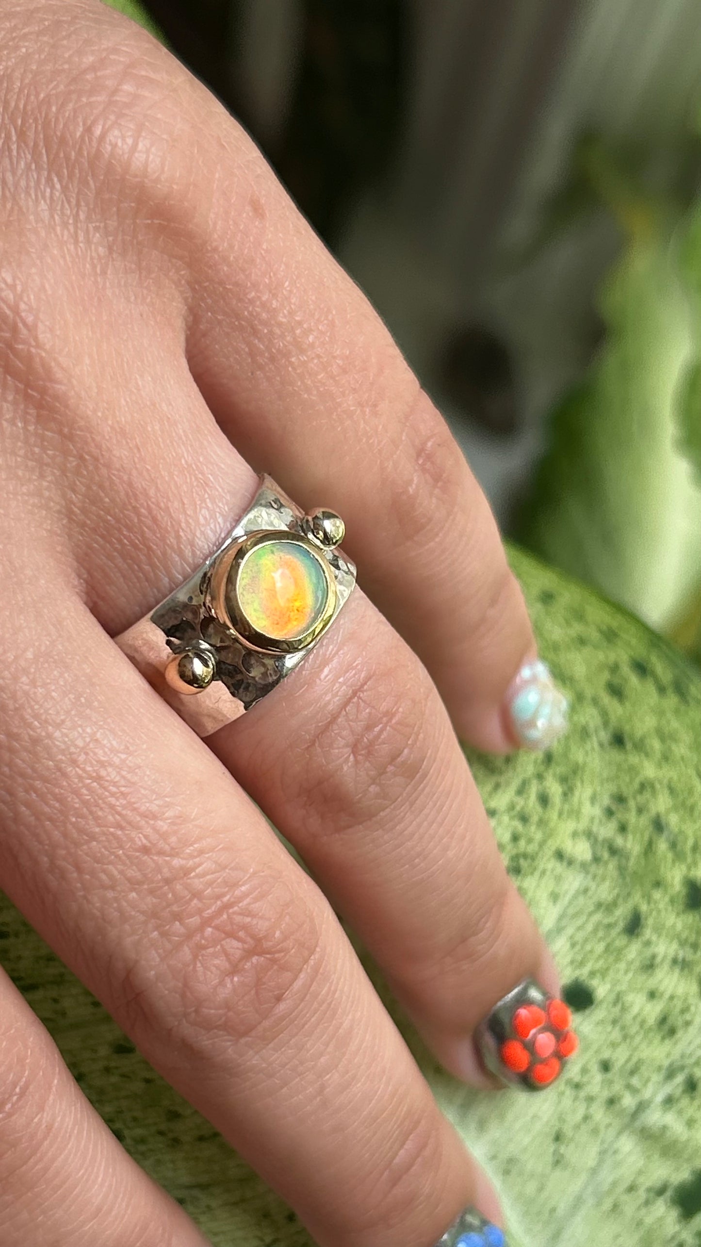 Wide Band with Ethiopian Opal and 14k details size 7