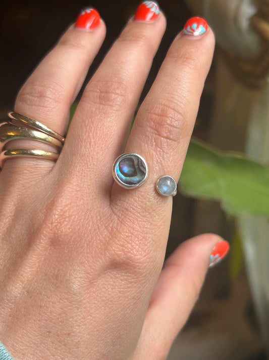 Abalone & Moonstone Adjustable Ring