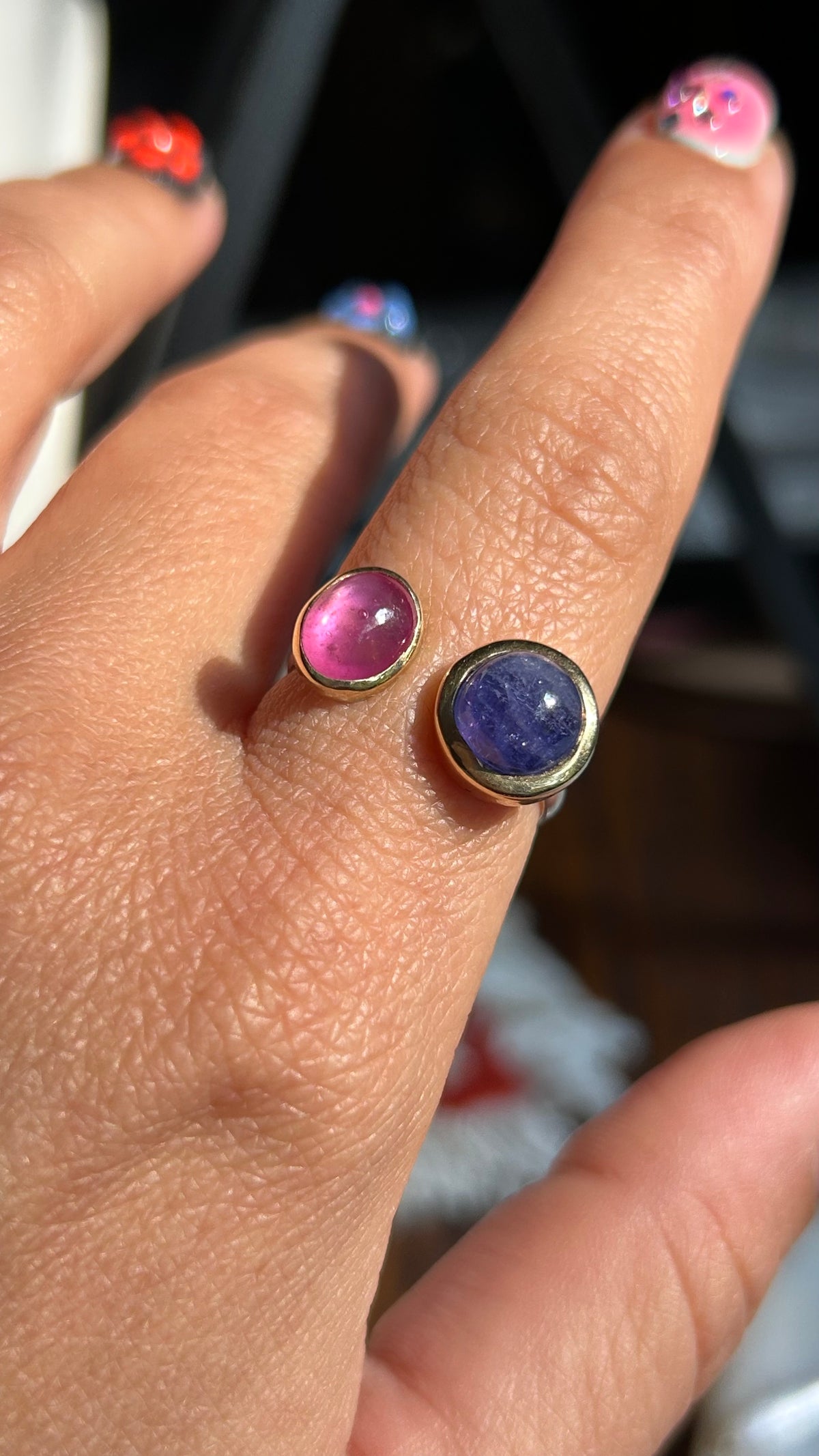Mixed metal Tanzinite & Pink Sapphire Ring size 8