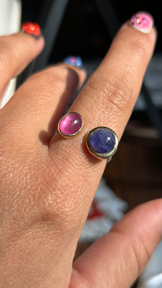 Mixed metal Tanzinite & Pink Sapphire Ring size 8