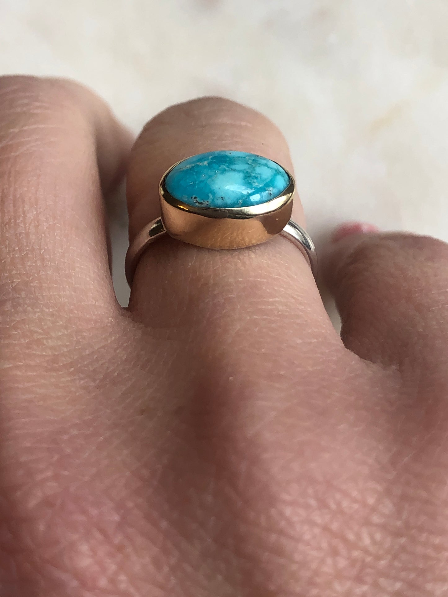14k bezel with Sterling band White Water Turquoise Ring Size 6