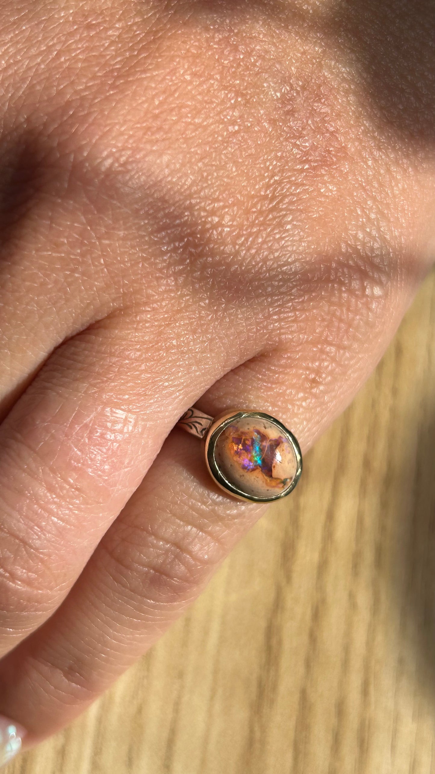 Mixed metal Fire Opal mini ring Size 4.5