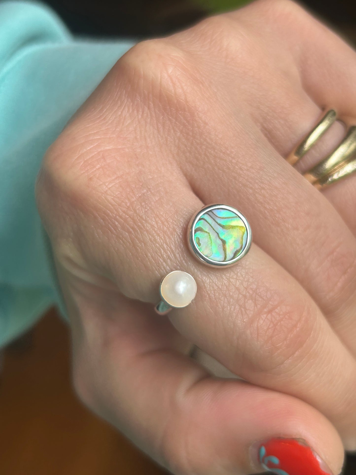 Abalone & Freshwatee Pearl Adjustable Ring