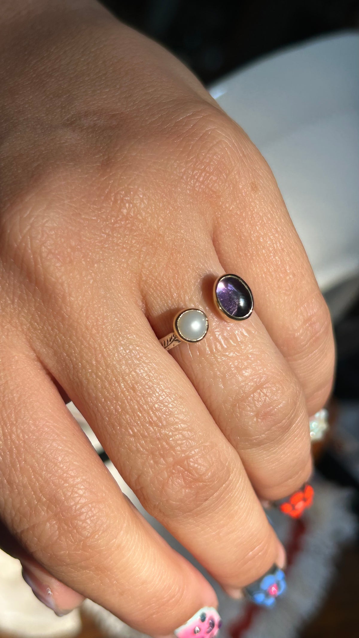 Mixed Metal Amethyst and Pearl size 7.5