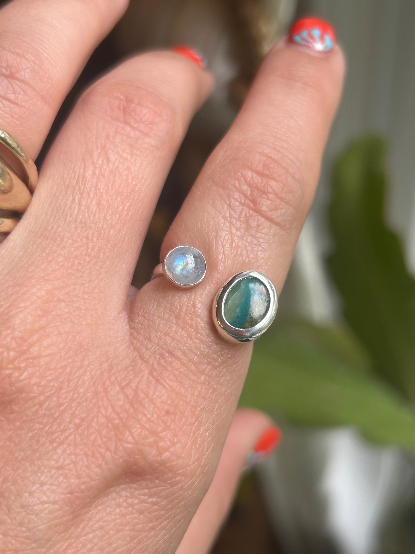 Peruvian Blue Opal & Moonstone Adjustable Ring