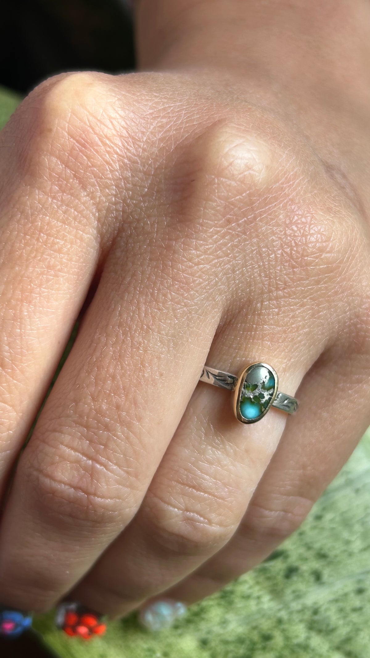 Mixed metal turquoise ring size 6