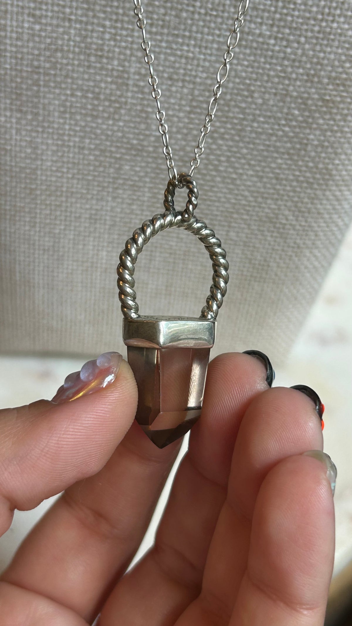 Smoky Quartz with engraved detail necklace