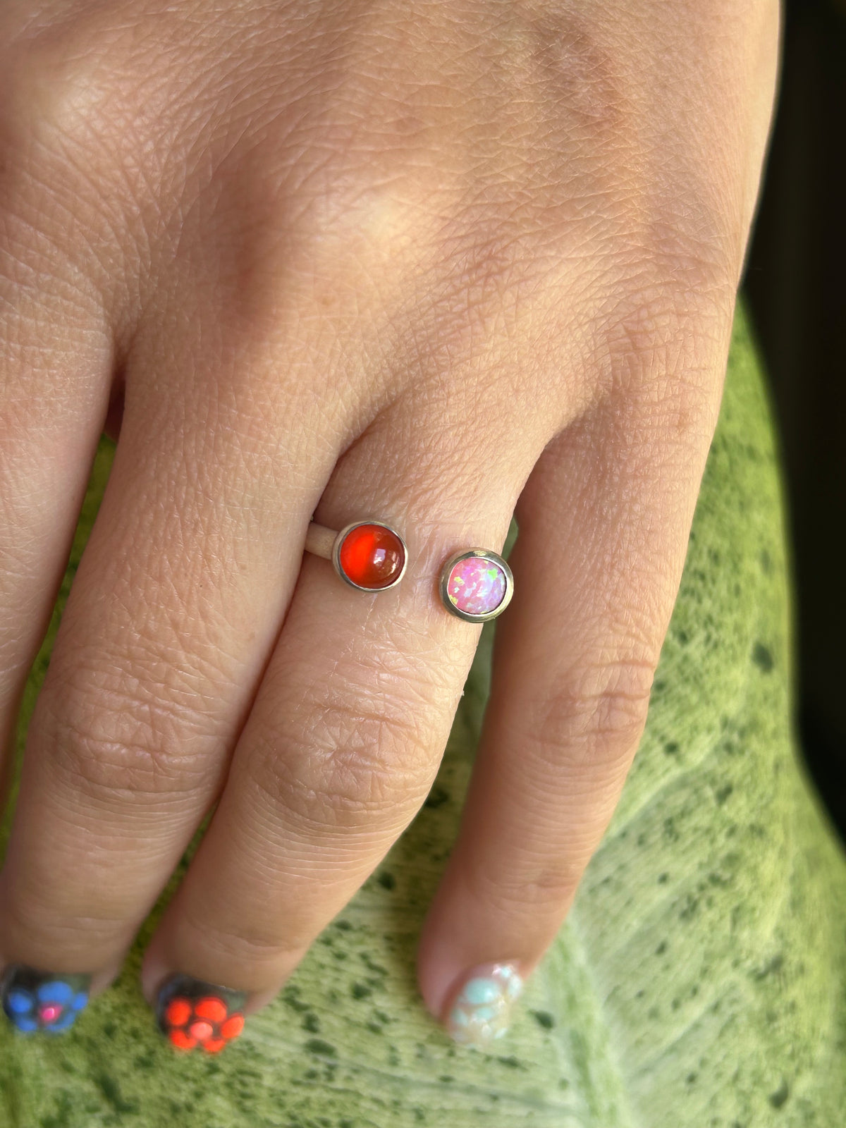 Carnelian & pink lab opal size 6
