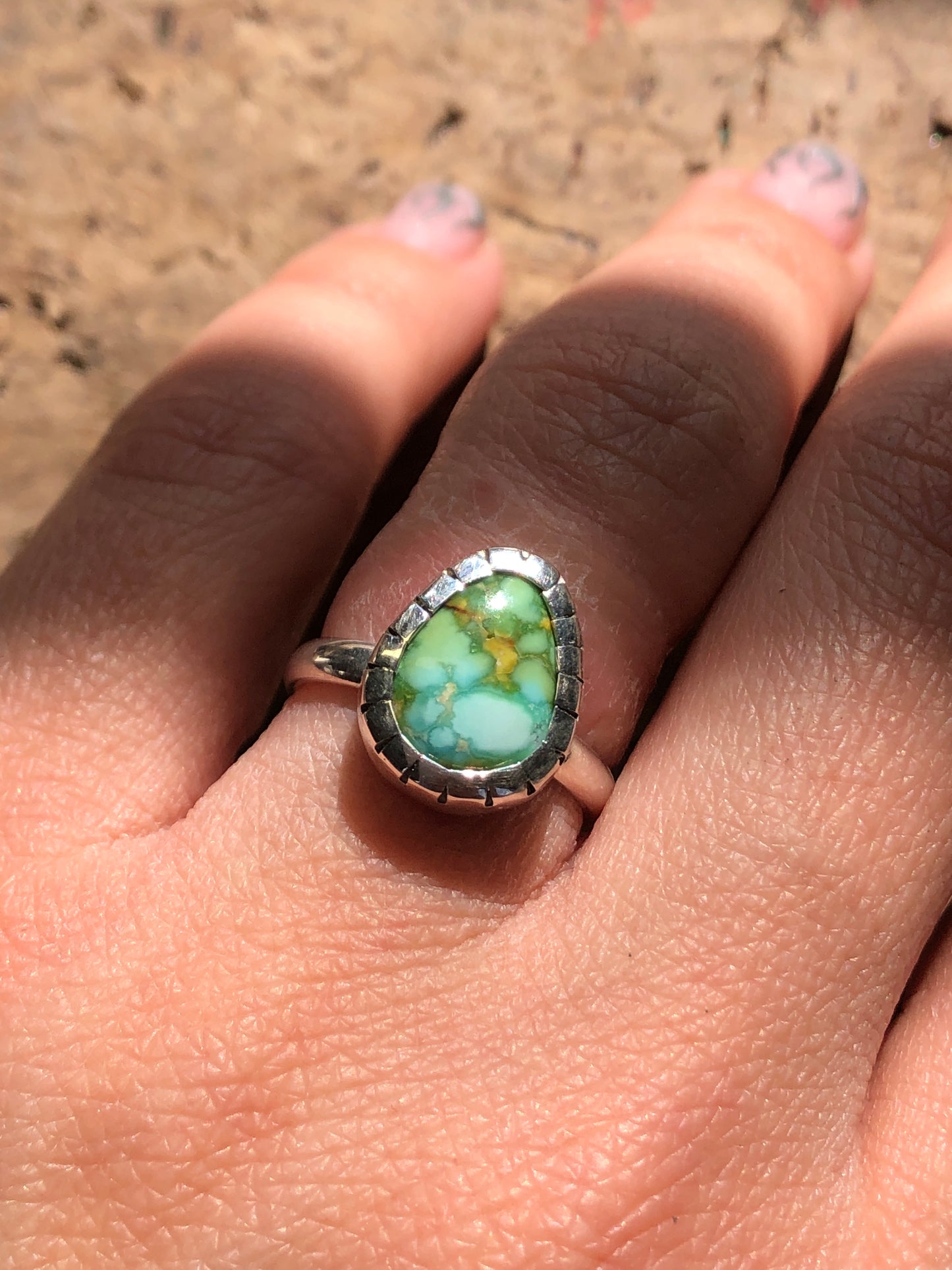 Sonoran Gold Turquoise Castellated Bezel Ring Size 6.5