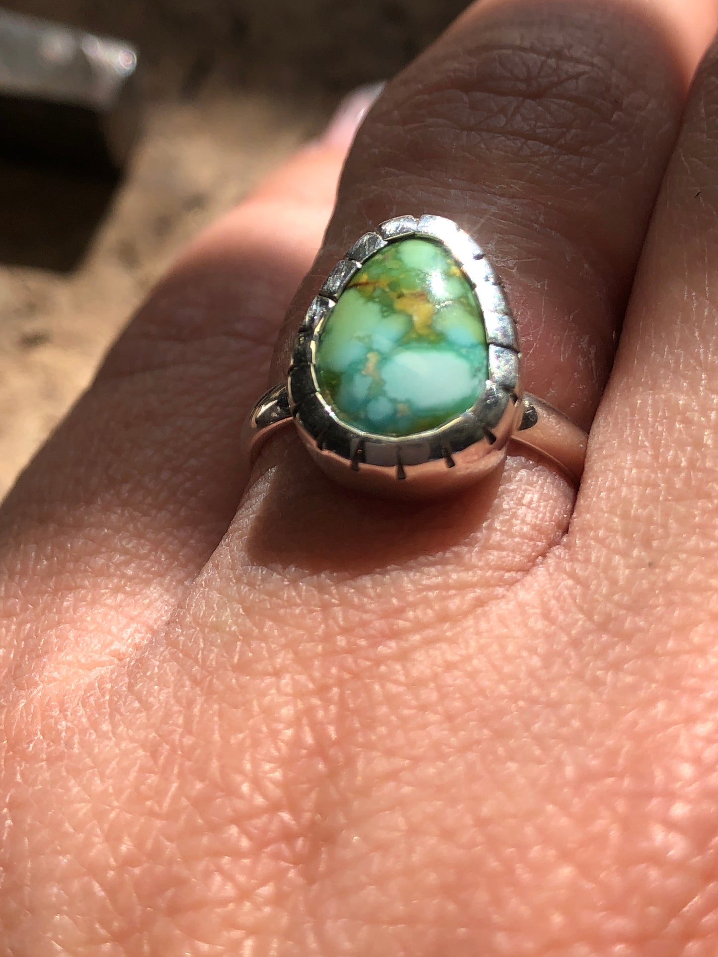 Sonoran Gold Turquoise Castellated Bezel Ring Size 6.5