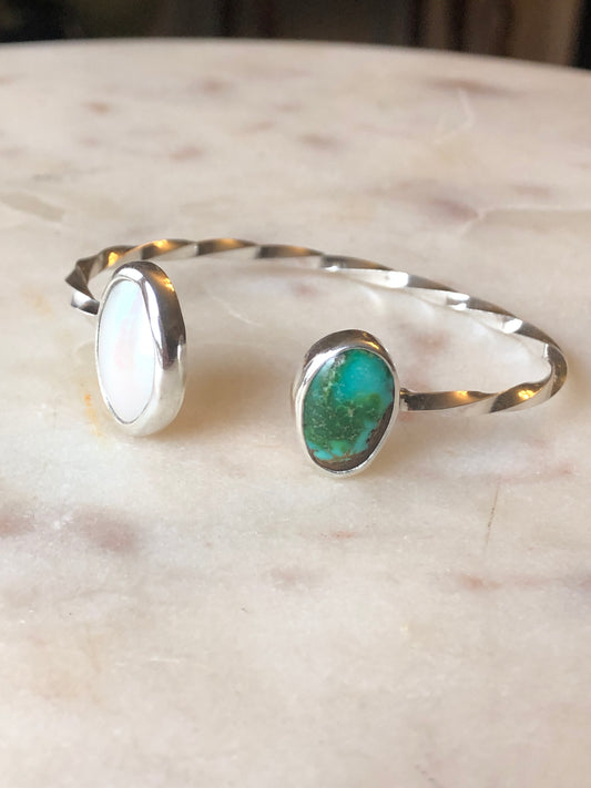 Sonoran Gold Turquoise and Mother of Pearl Adjustable Cuff #4