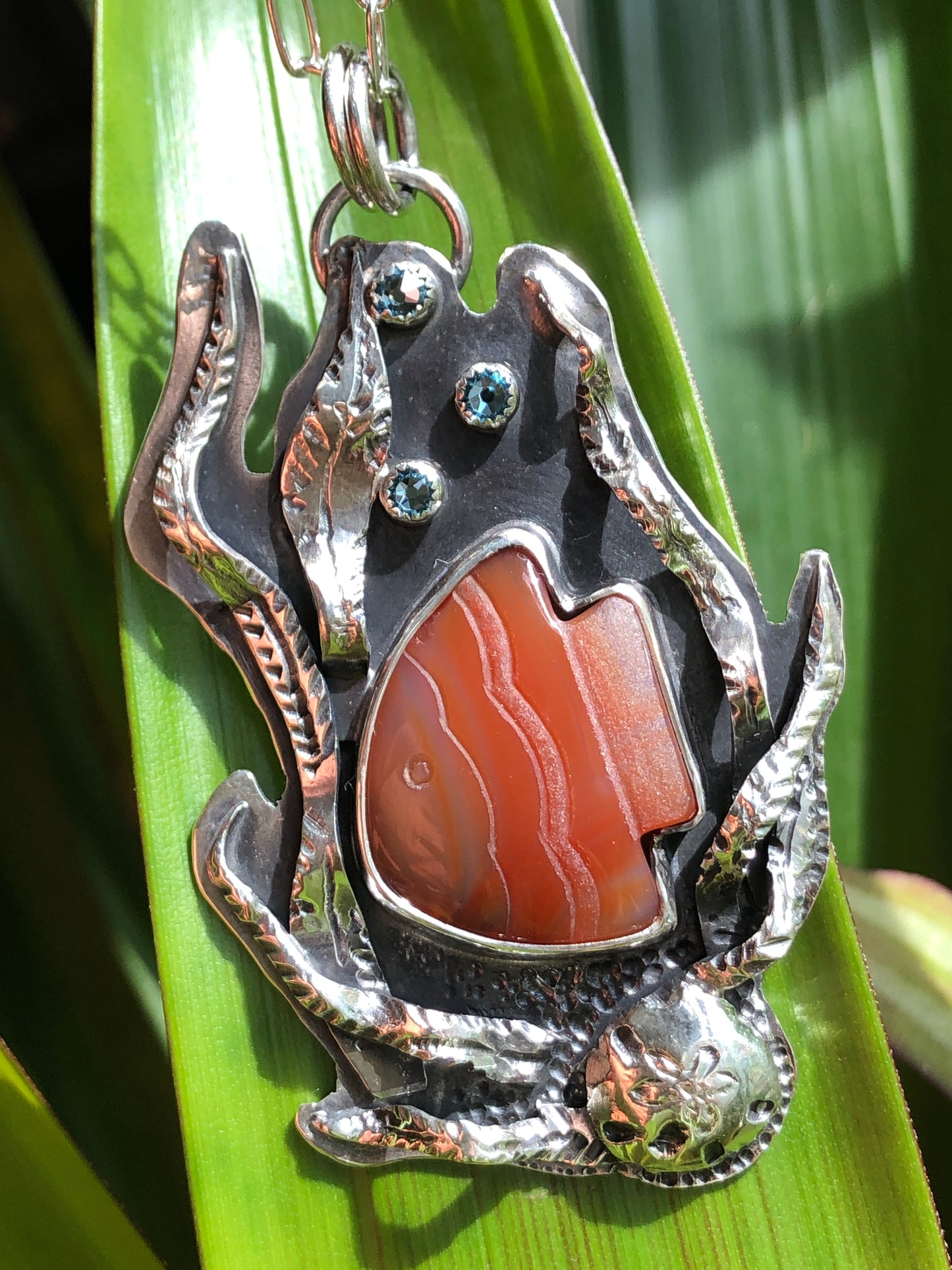 Carved Fish Agate Pendant