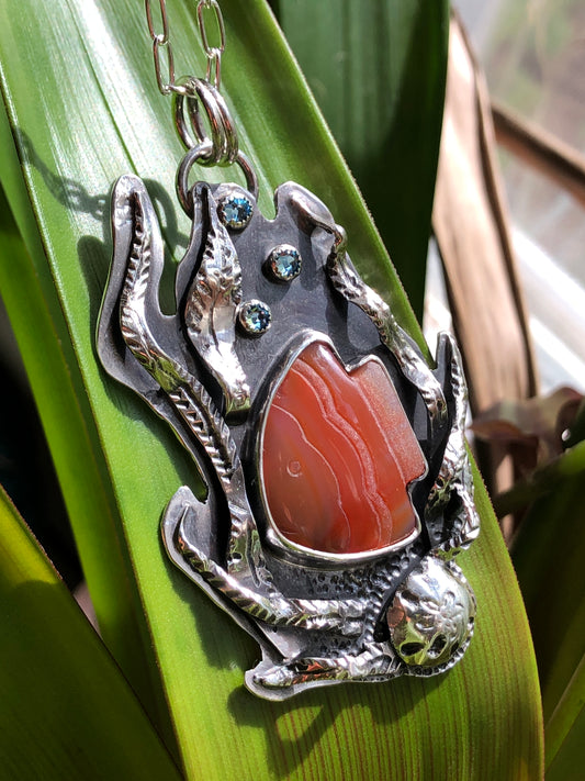 Carved Fish Agate Pendant