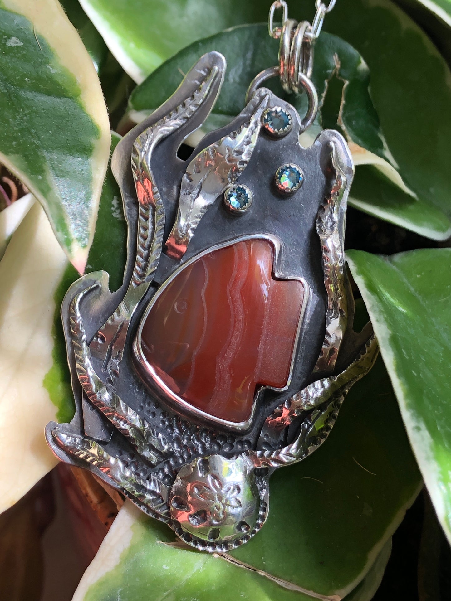 Carved Fish Agate Pendant