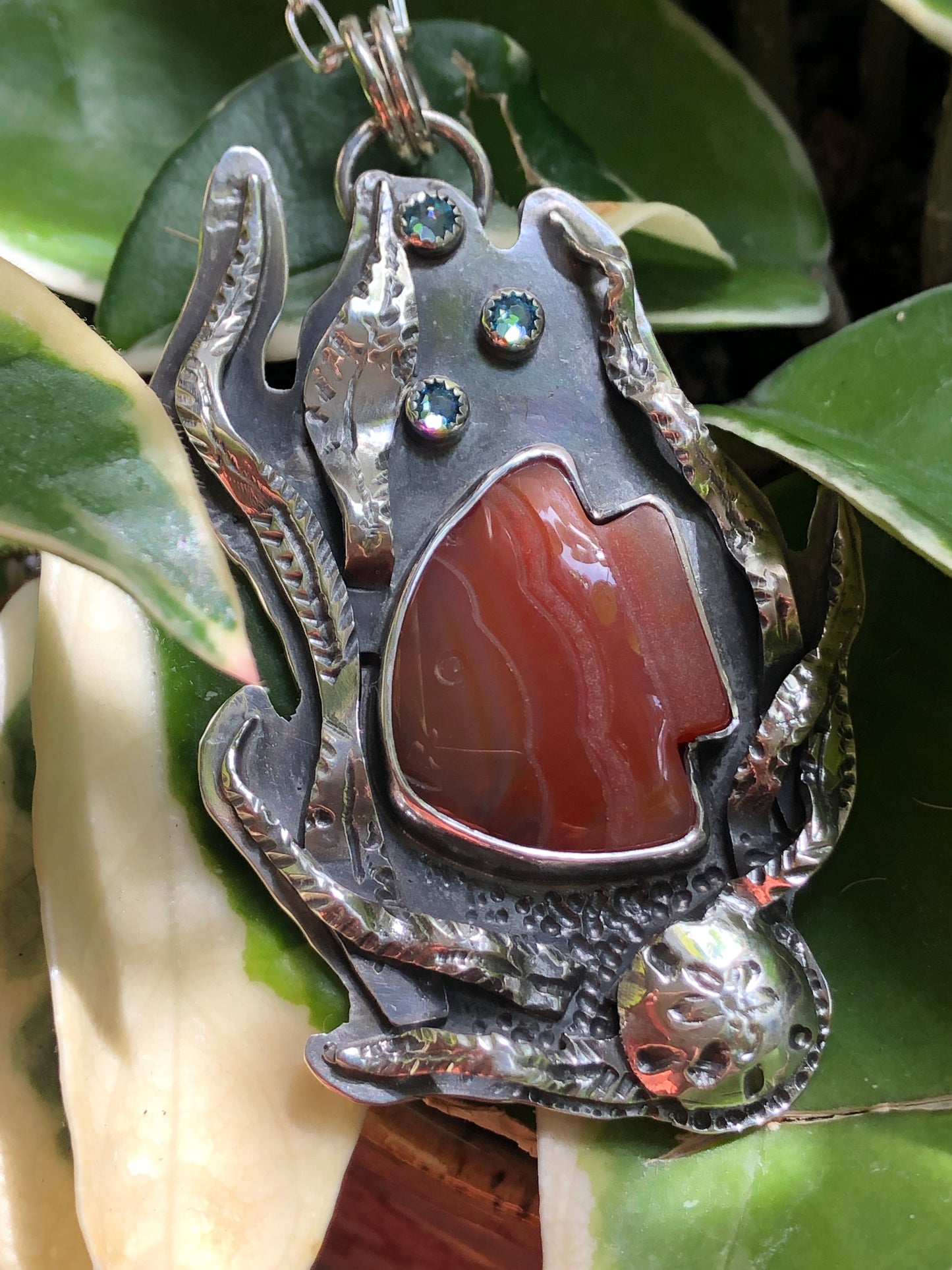 Carved Fish Agate Pendant